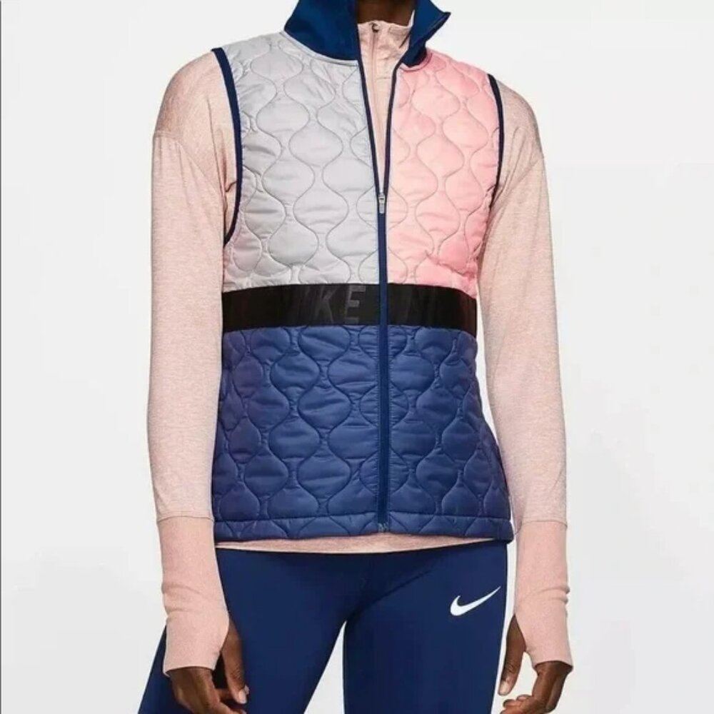 NIKE Aerolayer Quilted‎ Running Vest Pockets Zipper Women's MEDIUM Multi EUC